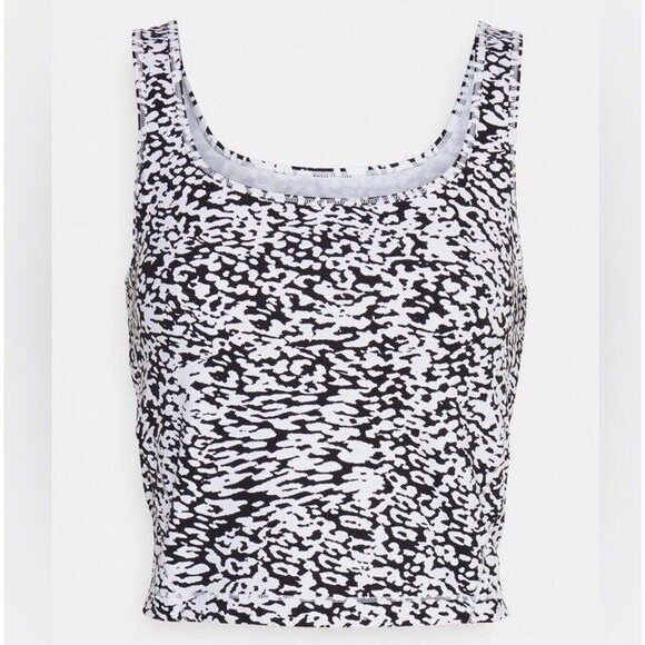 Athleta Shanti Square Neck Crop Tank Top Animal Print Black White Women's Size S - Picture 1 of 11